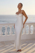  Lavena Floral Detail Maxi Dress in Pearl