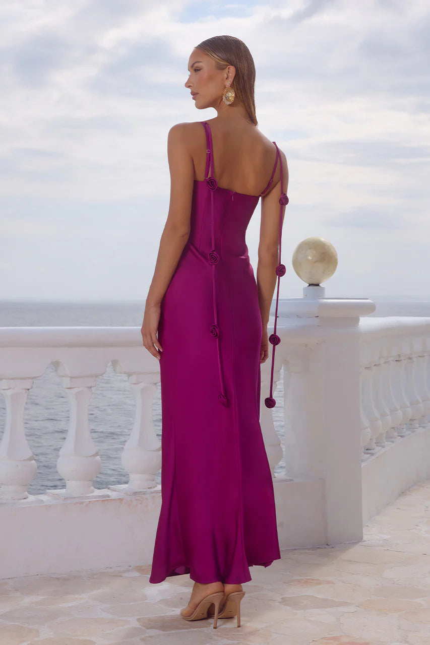 Lavena Floral Detail Maxi Dress in Plum