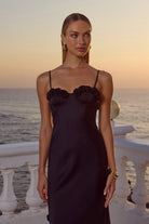  Lavena Floral Detail Maxi Dress in Noir