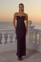  Lavena Floral Detail Maxi Dress in Noir