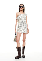 Sweetheart Mini Dress in Cream Polka