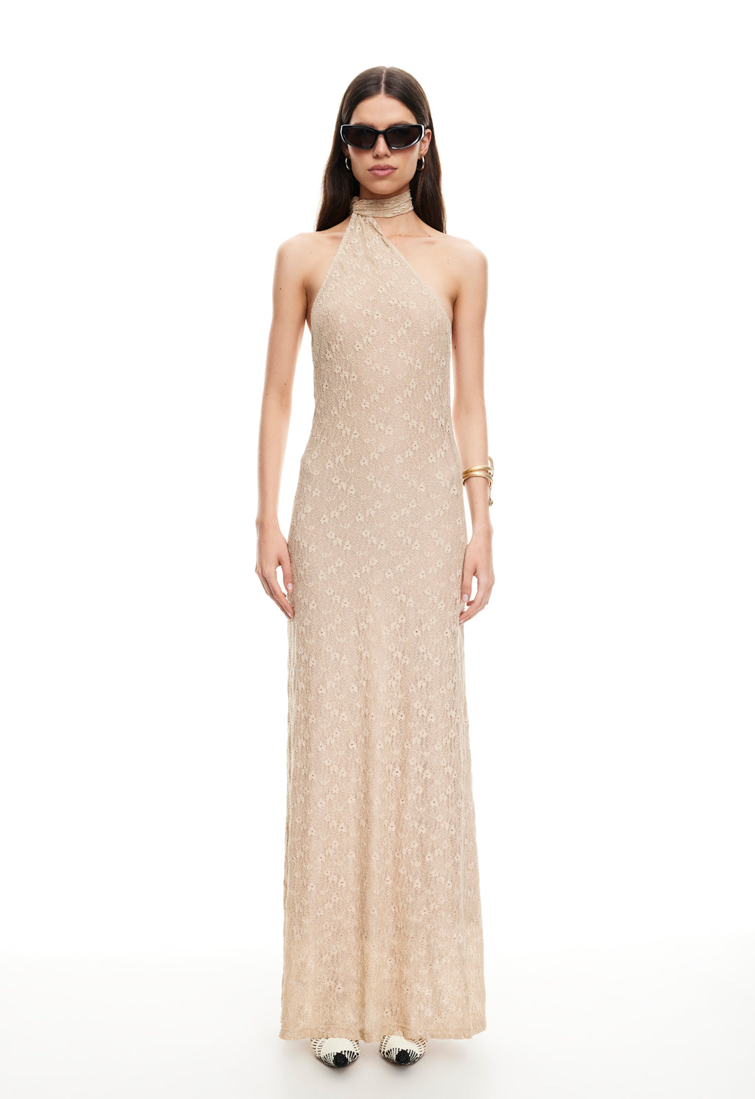 Lux Lace Maxi Dress in Taupe