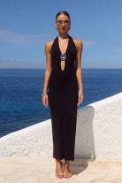 Lilabelle Halter Knit Maxi Dress in Black