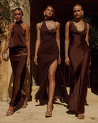 Liora Draped Scarf Maxi Dress in Chocolate flat lay