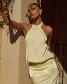 Liliette Maxi Dress Slim-Fitting Skirt in Butter Side Profile | Winsome Girl Fashion