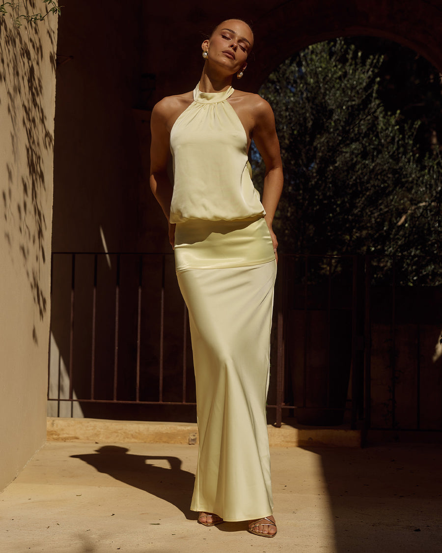 Liliette Halter Maxi Dress in Butter by Runaway The Label | Winsome Girl Fashion