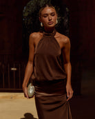 Runaway The Label Liliette Maxi Dress Chocolate Halter Neckline | Winsome Girl Fashion