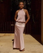 Runaway The Label Liliette Maxi Dress Pink Halter Neckline | Winsome Girl Fashion