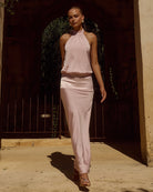 Runaway The Label Liliette Maxi Dress Pink Halter Neckline | Winsome Girl Fashion