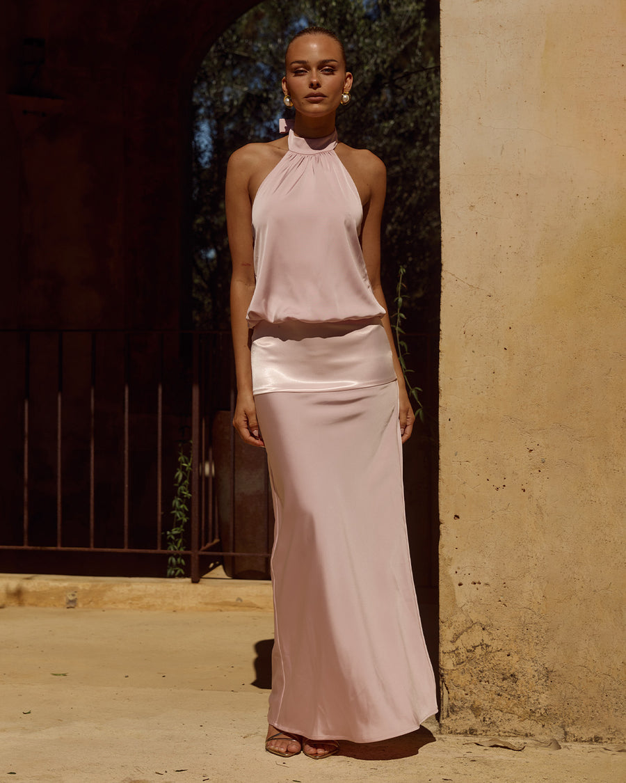 Liliette Halter Maxi Dress in Pink by Runaway The Label | Winsome Girl Fashion