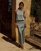 Runaway The Label Liliette Maxi Dress Sage Halter Neckline | Winsome Girl Fashion