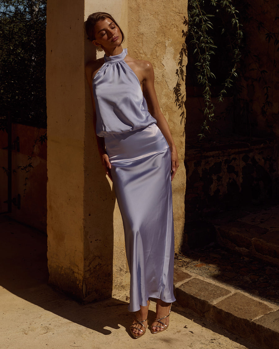 Liliette Halter Maxi Dress in Sky Blue by Runaway The Label | Winsome Girl Fashion