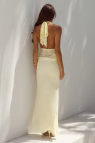 Lina Halter Draped Maxi Dress in Lemon