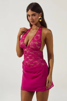 Lina Halter Draped Mini Dress in Berry
