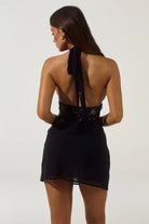  Lina Halter Draped Mini Dress in Black