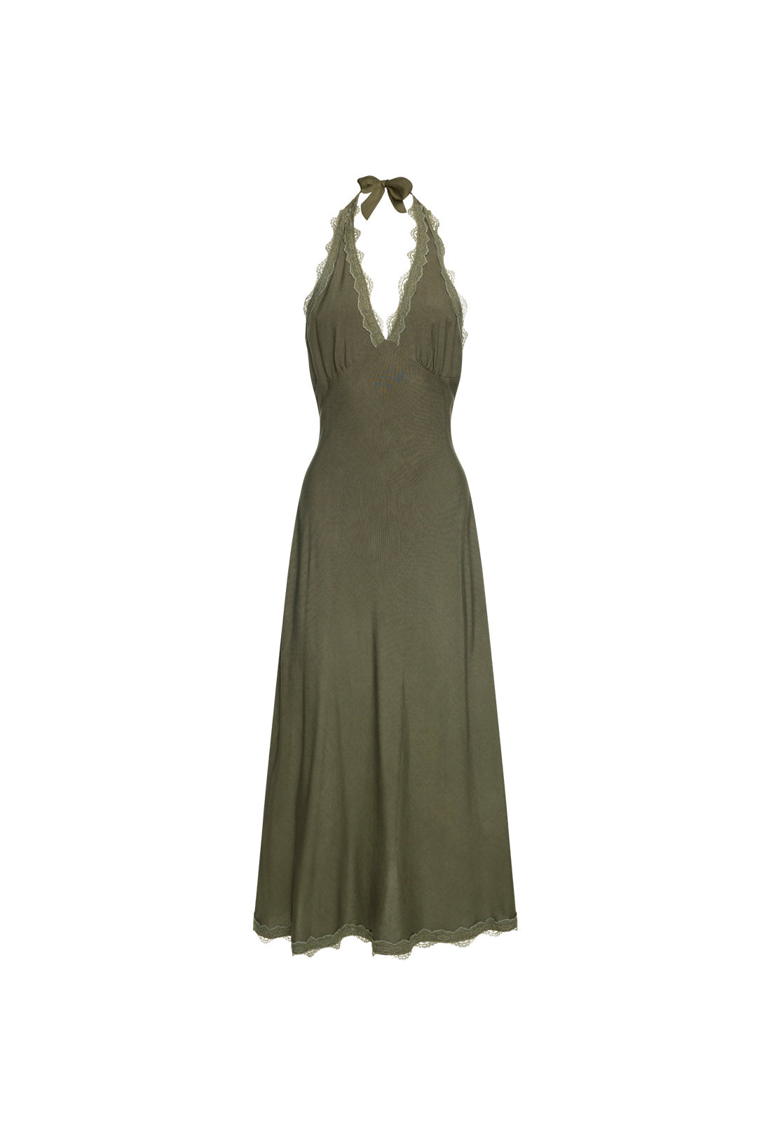 Stars Align Midi Dress Linen Blend Lace Detail in Khaki | Winsome Girl