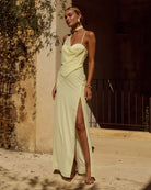 Liora Draped Scarf Maxi Dress in Butter by Runaway The Label | Winsome Girl Fashion