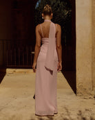 Liora Draped Scarf Maxi Dress in Pink Back View | Winsome Girl Fashion