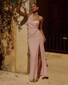 Runaway The Label Liora Maxi Dress Pink Draped Scarf Detail | Winsome Girl Fashion