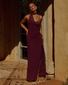 Liora Maxi Dress Side Split in Plum | Winsome Girl Fashion