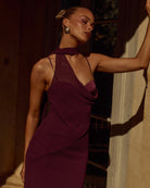 Liora Maxi Dress Adjustable Straps in Plum Side Profile | Winsome Girl Fashion