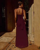 Liora Draped Scarf Maxi Dress in Plum Back View | Winsome Girl Fashion