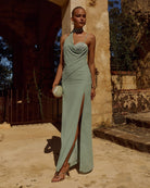 Runaway The Label Liora Maxi Dress Sage Draped Scarf Detail | Winsome Girl Fashion