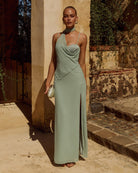 Runaway The Label Liora Maxi Dress Sage Draped Scarf Detail | Winsome Girl Fashion