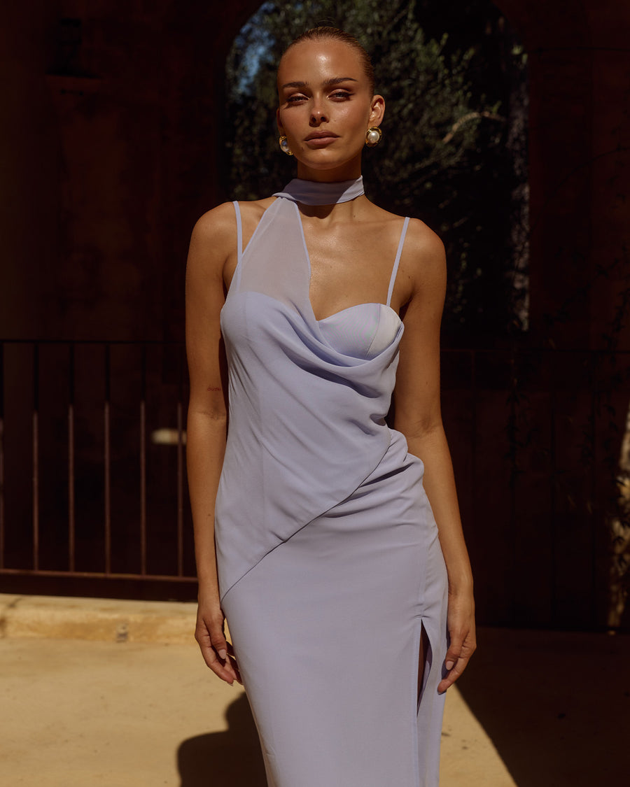 Liora Maxi Dress Side Split in Sky Blue | Winsome Girl Fashion