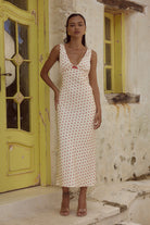 Livi Midi Dress in White/Red