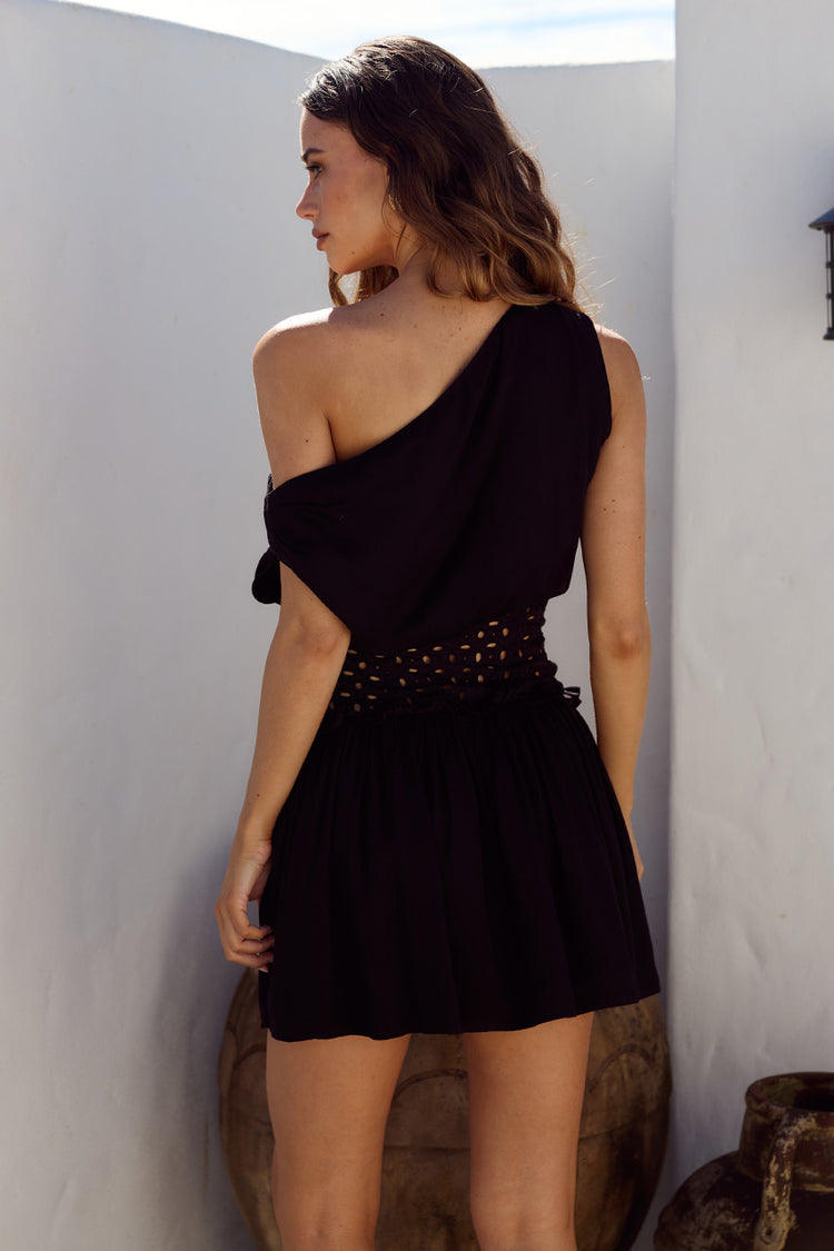 Lizzy Mini Dress Embroidered Lace Panel in Black | Winsome Girl Fashion