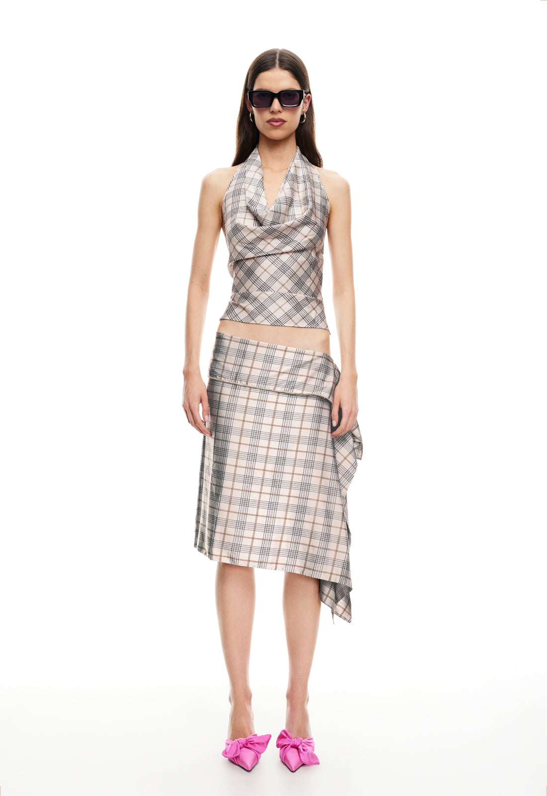 Heritage Halter Top in Beige Plaid