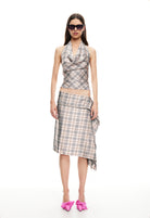 Heritage Halter Top in Beige Plaid