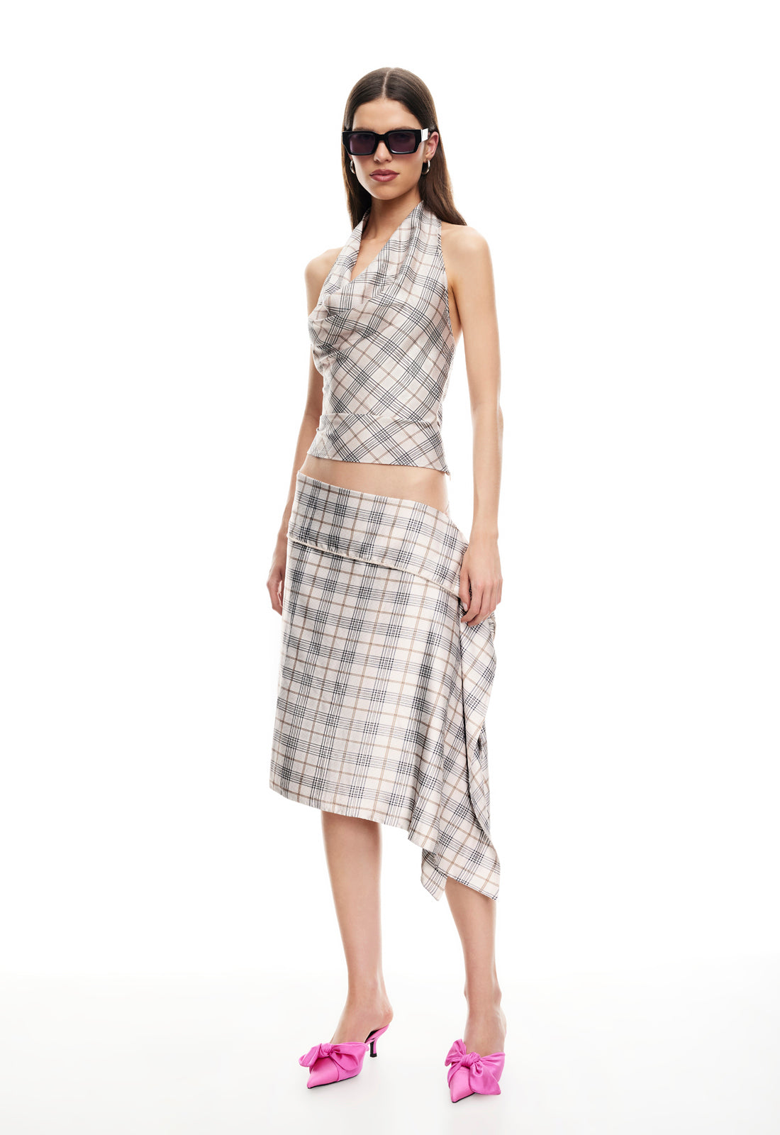  Allure Midi Skirt in Beige Plaid