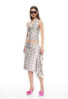  Allure Midi Skirt in Beige Plaid