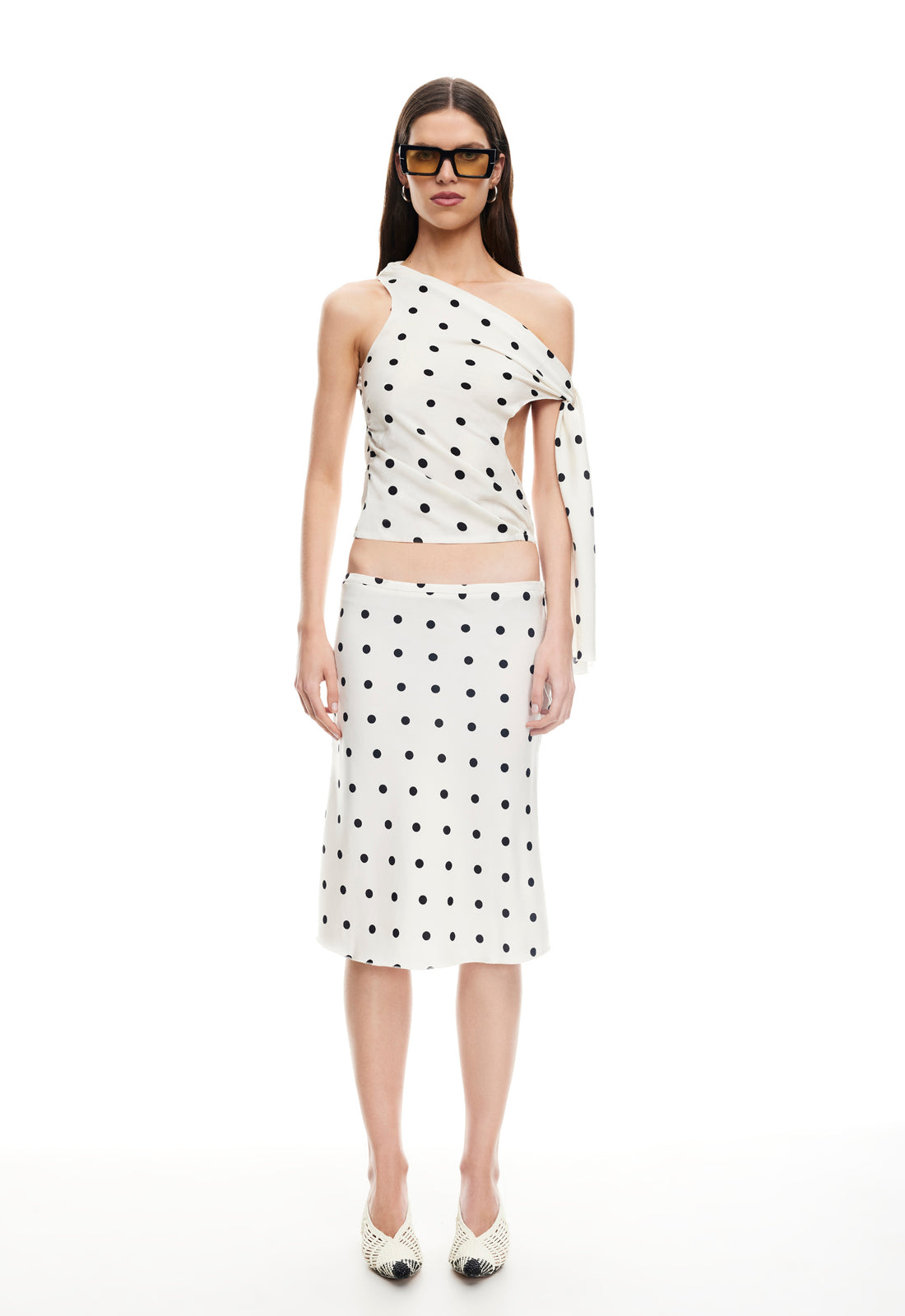 Shoreline Midi Skirt in Cream Polka