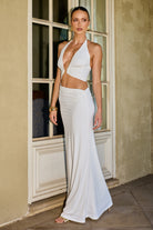 Lumia Halter Cutout Maxi Dress in White by Runaway The abel | Winsome Girl Fashion 