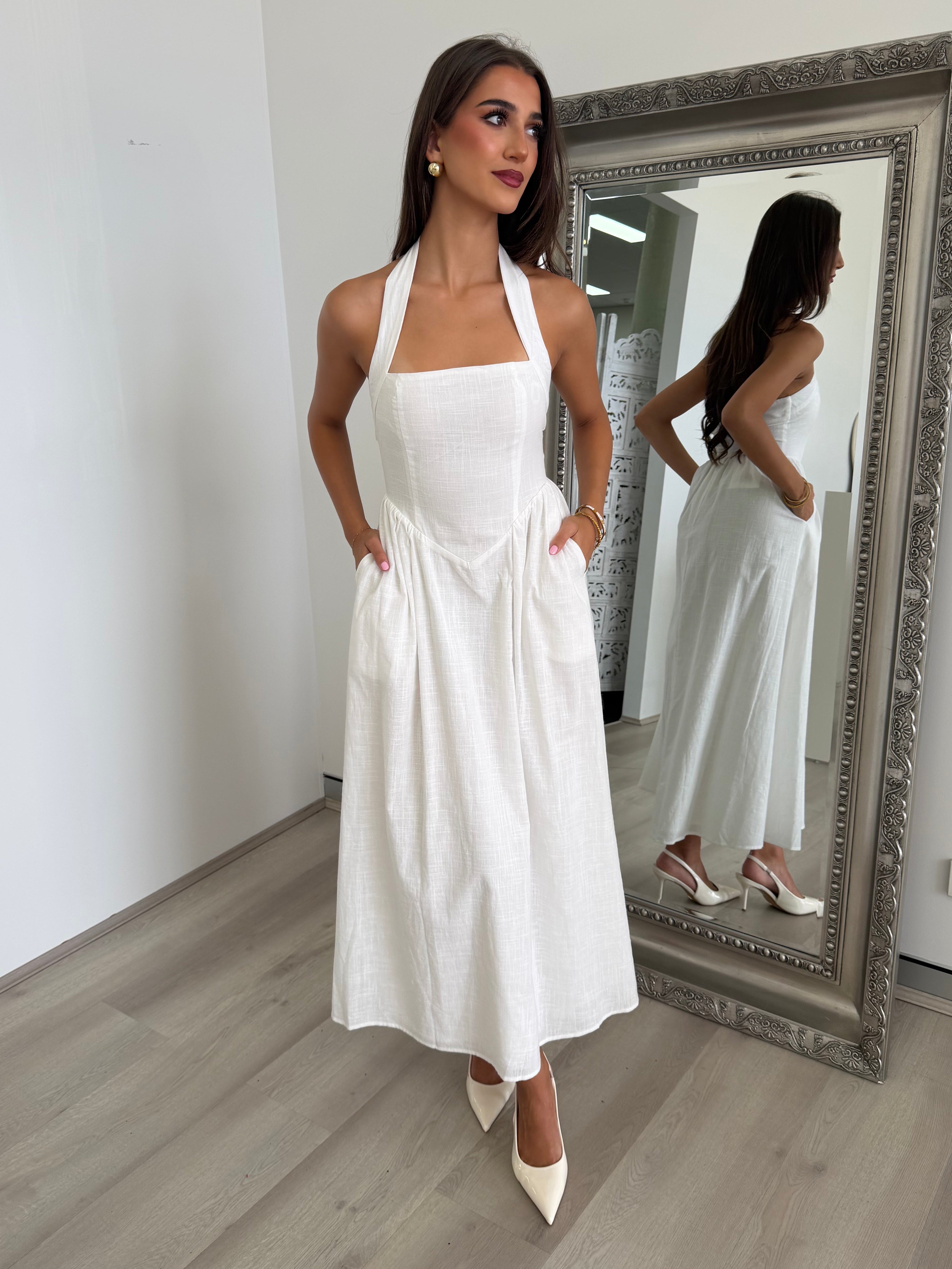 locklea midi dress Runaway The Label - Locklea Midi Dress in White