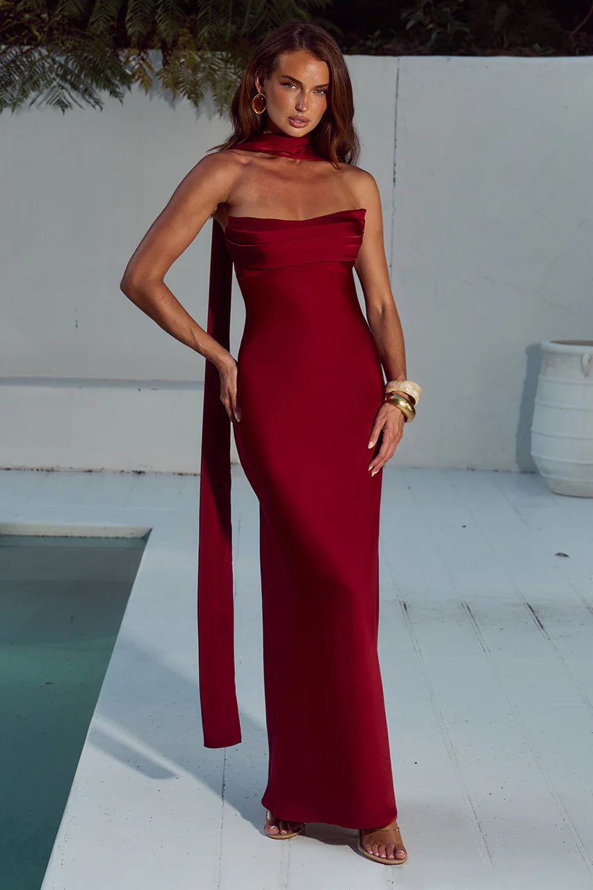  Madeleine Strapless Maxi Dress in Cherry