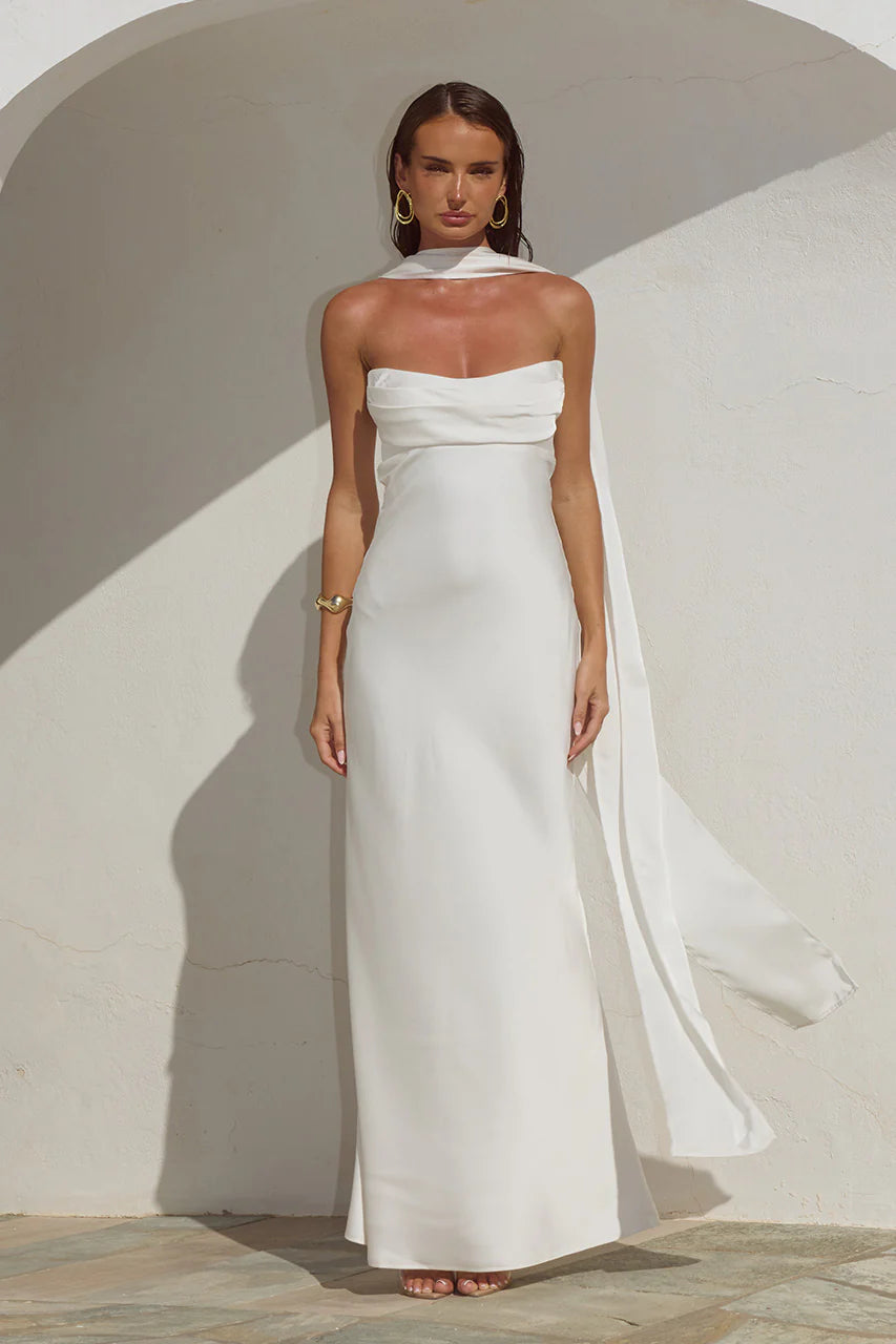 Madeleine Strapless Maxi Dress in Pearl