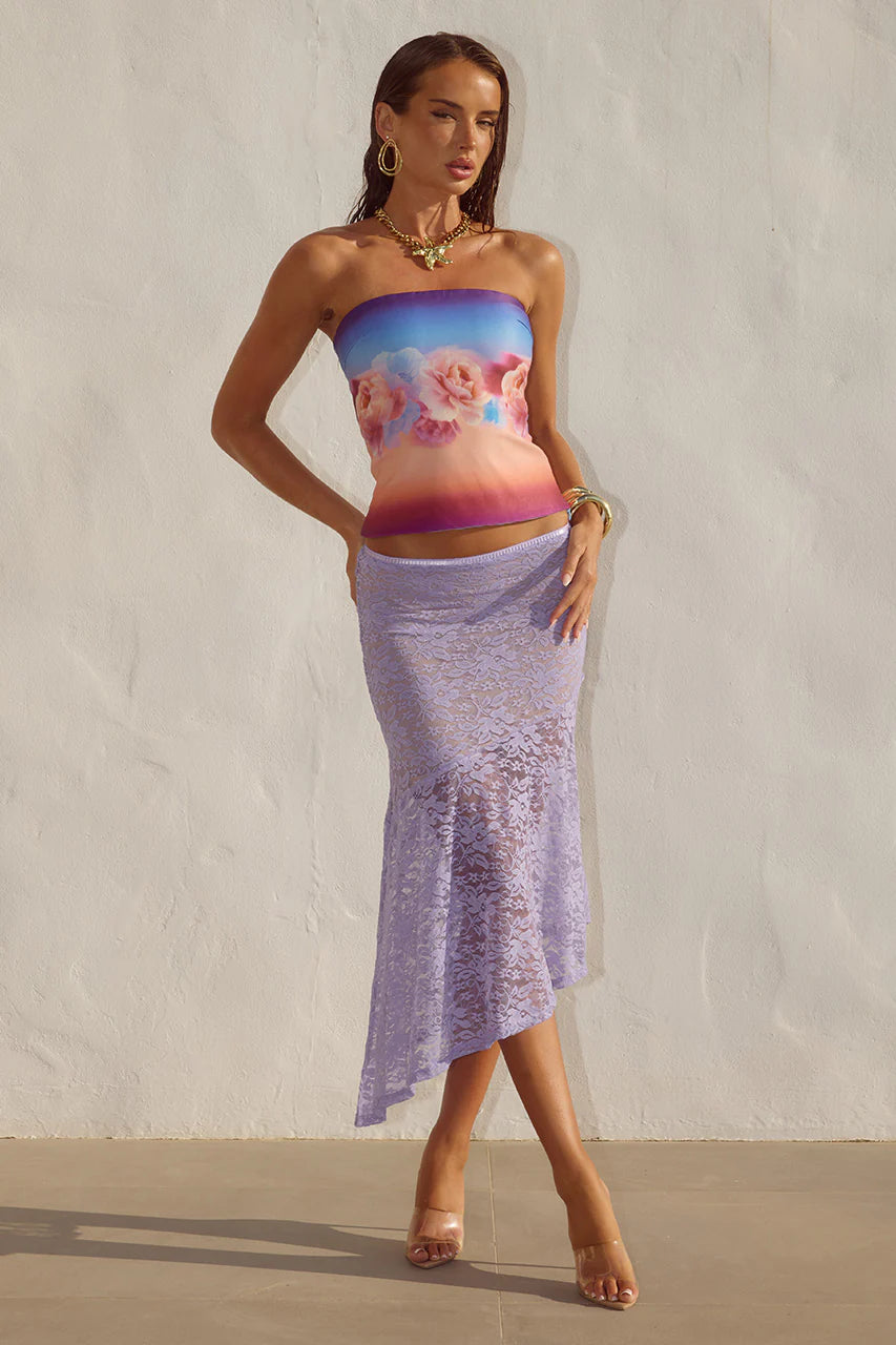 Runaway The Label - Ava Flounce Midi Skirt in Bluebell