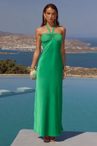 Runaway The Label - Marilla Ruched Halter Maxi Dress in Emerald