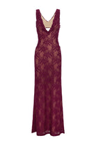Maura Back Cutout Lace Maxi Dress in Wine by Runaway The Label | Winsome Girl Fashion 