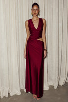 Mazini Deep Plunge Maxi Dress in Berry by Runaway The Label | Winsome Girl Fashion 