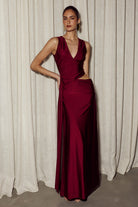 Mazini Deep Plunge Maxi Dress in Berry by Runaway The Label | Winsome Girl Fashion 