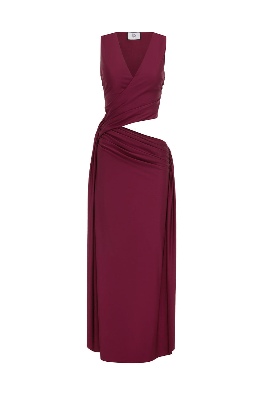 Mazini Deep Plunge Maxi Dress in Berry by Runaway The Label | Winsome Girl Fashion 