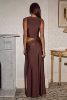 Mazini Deep Plunge Maxi Dress in Bitter Chocolate by Runaway The Label | Winsome Girl Fashion 