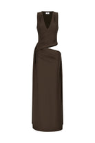 Mazini Deep Plunge Maxi Dress in Bitter Chocolate by Runaway The Label | Winsome Girl Fashion 