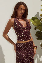 Runaway The Label - Melody Halter Cowl Top in Choc/lemon Polka