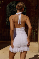 Nalita Halter Ruffle Mini Dress in White by Runaway The Label | Winsome Girl Fashion 